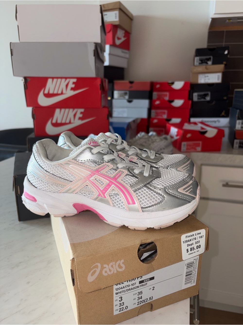 ASICS Girls Silver & Pink Running Sneakers